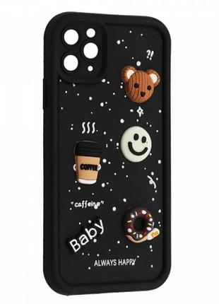 Силіконовий чохол для iphone 12 чорний donut 3d coffee-n-sweets (бампер)