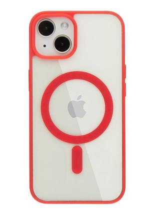 Прозрачный чехол для iphone 15 с magsafe color красный (tpu+pc)