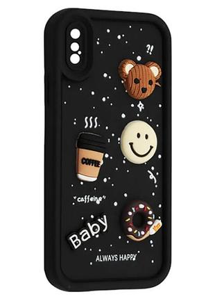 Силіконовий чохол для iphone x / xs (10) чорний donut 3d coffee-n-sweets (бампер)