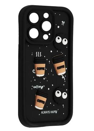 Силіконовий чохол для iphone 15 pro max чорний cookie 3d coffee-n-sweets (бампер)