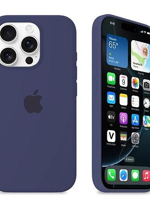 Силіконовий чохол для iphone 16 pro max з закритим низом silicone case темно синій midnight blue 8 (бампер)