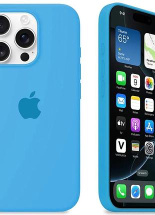 Силиконовый чехол для iphone 15 pro с закрытым низом silicone case голубой blue 16 (бампер)