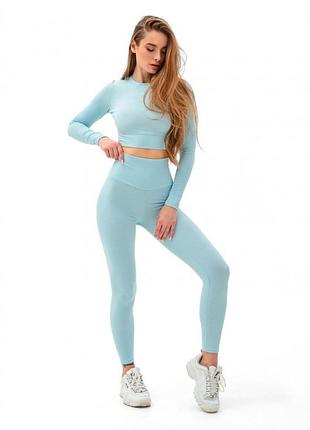 Костюм жіночий у рубчик, лонгслів і лосини, блакитний