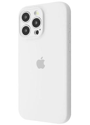 Силиконовый чехол для iphone 14 pro max с закрытым низом и камерой silicone case full белый white 9 (бампер)