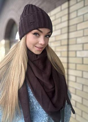 Комплект женская теплая зимняя шапка с рваностями vida и бактус, рваная женская шапка на флисе, шапка рванка