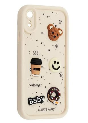 Силиконовый чехол для iphone xr белый donut 3d coffee-n-sweets (бампер)