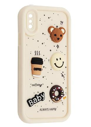 Силіконовий чохол для iphone x / xs (10) білий donut 3d coffee-n-sweets (бампер)