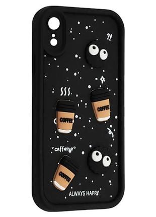 Силиконовый чехол для iphone xr черный cookie 3d coffee-n-sweets (бампер)