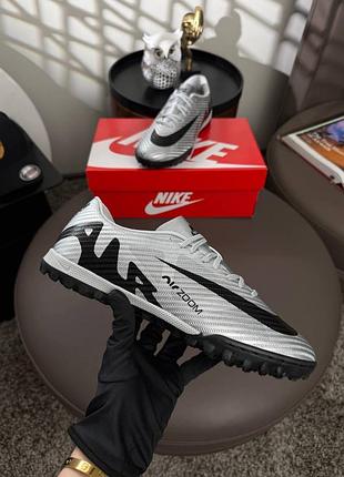 Подростковые сороконожки nike air zoom mercurial vapor 15 academy tf silver black