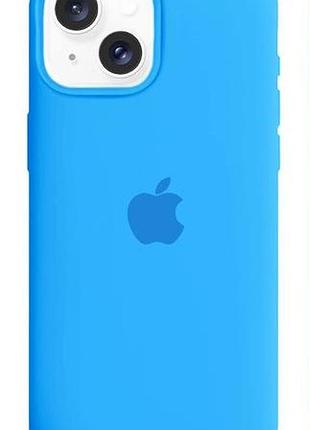 Силиконовый чехол для iphone 14 с закрытым низом silicone case голубой blue 16 (бампер)