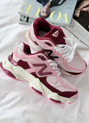 Розкішні жіночі кросівки new balance 9060 pink granite washed burgundy рожеві з бордовим