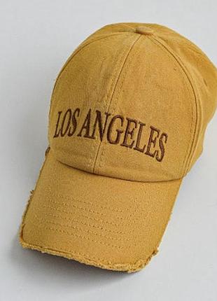 Винтажная бейсболка рванка форхед лос анджелес / los angeles желтая кепка украинского бренда kent&aver
