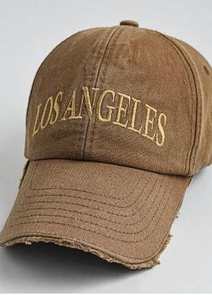 Винтажная бейсболка рванка форхед лос анджелес / los angeles коричневая кепка украинского бренда kent&aver