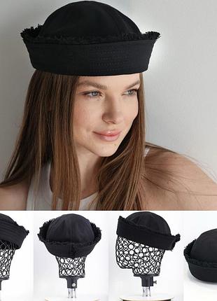 Тренд! жіночий берет морячка етно бахрома sailor hat, папайка, панама матроса, чорна