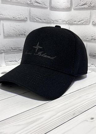 Теплая мужская бейсболка с ушками утепленная зимняя кепка stone island черная, тракер зима, 55-56