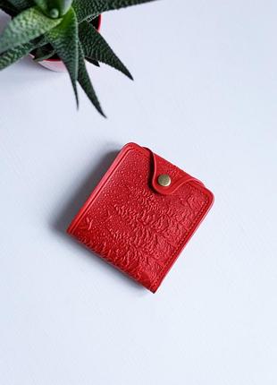Кожаный женский кошелек пейзаж красный