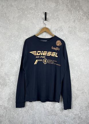 Чоловічий лонгслів diesel big logo original, синій колір, розмір l
