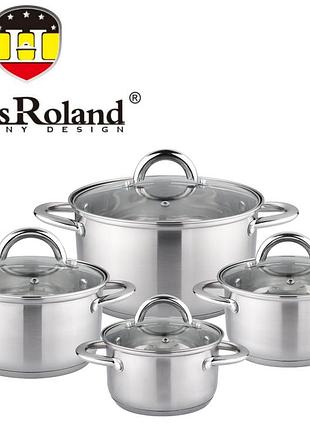 Набор кастрюль haus roland hr151-7, 4 шт из нержавеющей стали 1,9/2,7/3,6/4,7 л. серебряный (hr151-7)