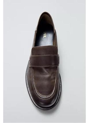 Коричневі лофери zara шкіряні лофери з планкою класичні лофери зі шкіри вінтажні лофери з ношеним ефектом ділові лофери у вінтажному стилі