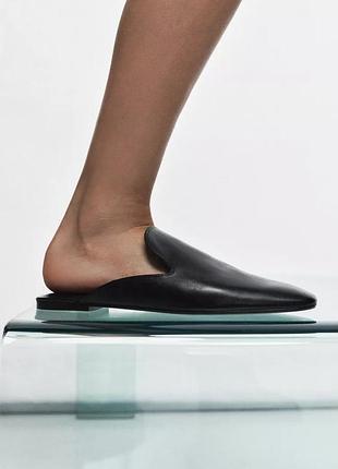 Чорні мюлі zara шкіряні лофери мюлі зі шкіри класичні мюлі шкіряні мінімалістичні мюлі закриті мюлі на низькому ходу мюлі на пласкій підошві