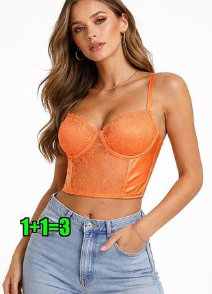 🤩1+1=3 помаранчевий мереживний корсет бюстьє primark, розмір 36d (80d)