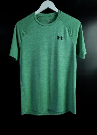 Чоловіча спортивна футболка для тренування оригінал heatgear mens tech 2.0 round neck short sleeve tee shirt vapor green loose fit | розмір s