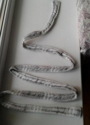 Мягкий пушистый пояс-завязка из микрофибры (плюш), серый с белым, 191 см
