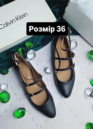 Calvin klein оригінал чорні шкіряні туфельки із застібками