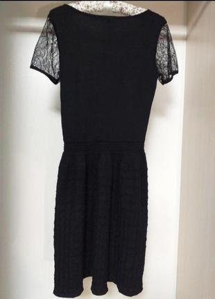 Чёрное платье из ажурного плотного трикотажа с кружевом2 фото