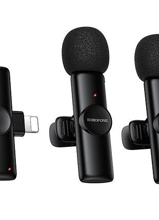 Петличный беспроводной микрофон borofone bfk16a winner dual-mic type-c black