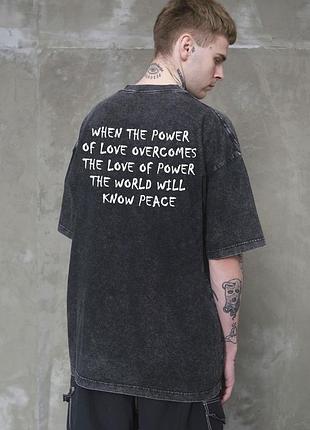 Футболка мужская power peace винтажная оверсайз черная хлопковая с принтом