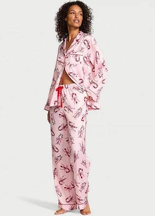 Женская сатиновая пижама/домашний комплект victoria's secret glazed satin long pajama set pink print.