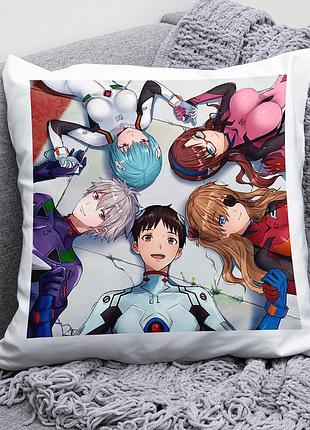 Плюшева подушка аніме євангеліон neon genesis evangelion квадрат 35х35 см біла