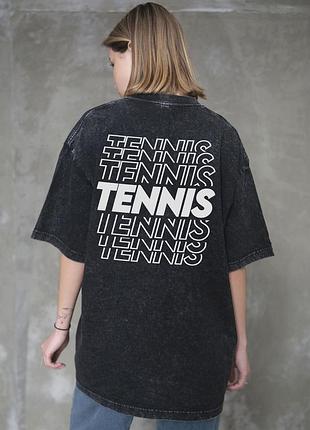 Футболка женская tennis винтажная оверсайз черная хлопковая с принтом