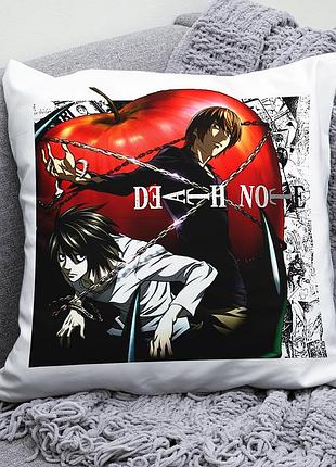 Плюшевая подушка аниме тетрадь смерти death note квадрат 35х35 см белая