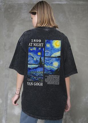 Футболка женская van gogh винтажная оверсайз черная хлопковая с принтом
