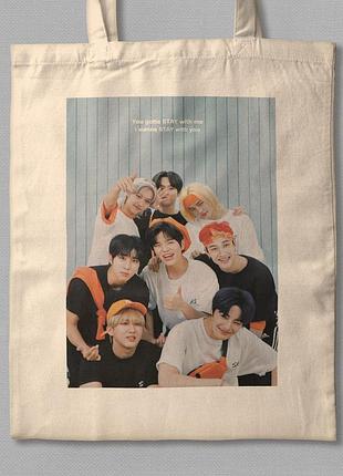 Шоппер еко-сумка stray kids принт №3, бежевий