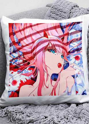Плюшевая подушка аниме милый во франксе darling in the franxx квадрат 35х35 см белая