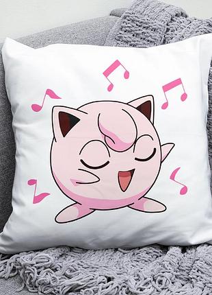 Плюшевая подушка с принтом игры джигглипафф пакемон jigglypuff pokemon квадрат 35х35 см белая