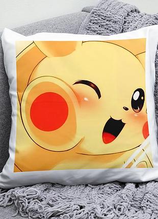 Плюшевая подушка с принтом игры пикачу пакемон pikachu pokemon квадрат 35х35 см белая
