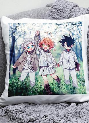 Плюшевая подушка аниме обещанный неверленд yakusoku no neverland квадрат 35х35 см белая