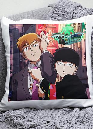 Плюшевая подушка аниме моб психо 100 mob psycho 100 квадрат 35х35 см белая