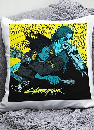 Декоративная подушка плюшева подарок с принтом cyberpunk 2077 киберпанк 2077 джонни сильверхенд