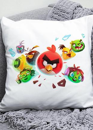 Декоративная подушка плюшева подарок с принтом angry birds