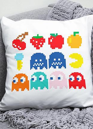 Декоративная подушка плюшева подарок с принтом pac man пак мен
