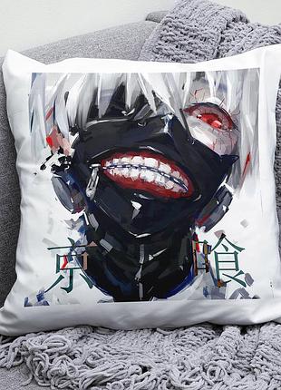 Плюшевая подушка аниме токийский гуль tokyo ghoul квадрат 35х35 см белая