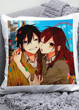 Плюшевая подушка аниме хоримия horimiya hori-san to miyamura-kun 35х35 см белая