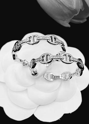 Серьги hermès chaîne d’ancre silver hoop люкс качество