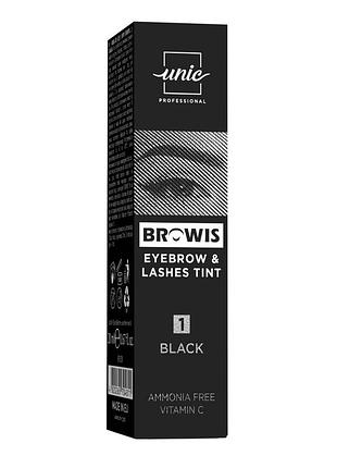 Краска для ресниц и бровей полуперманентная browis unic black №1 черная, 20 мл