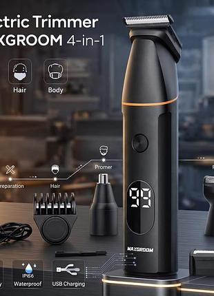 Профессиональный триммер maxgroom 4-в-1: универсальный набор для стрижки бороды, волос, тела и носа, ipx6, usb